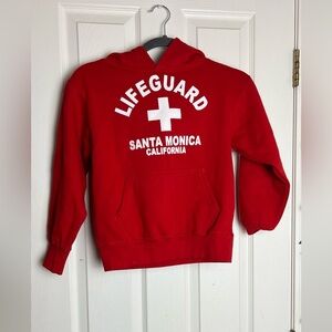 Kids red hoodie size M 7/8 life guard print